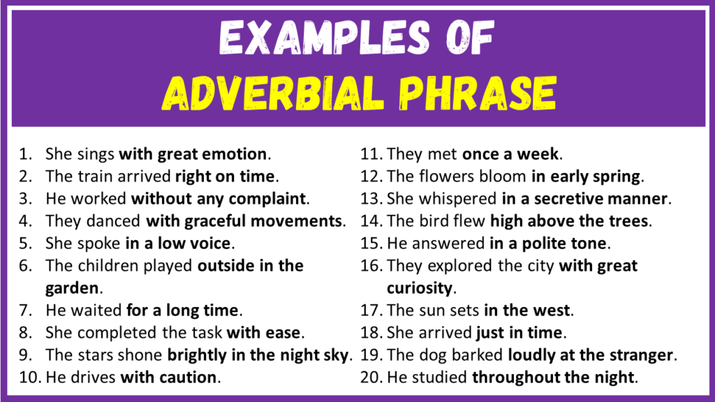 Examples of Adverbial Phrase