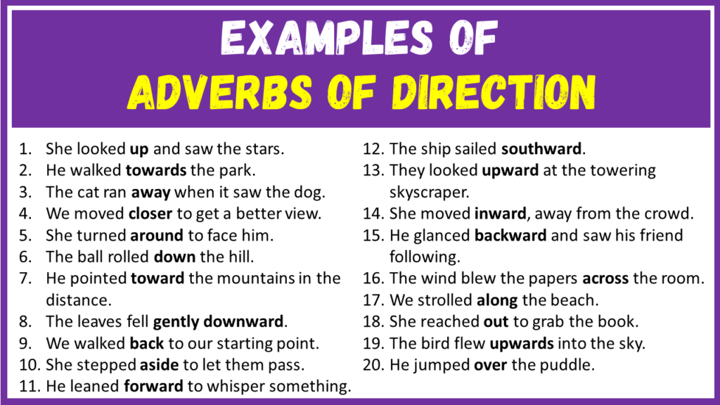 Examples of Adverbs of Direction in Sentences