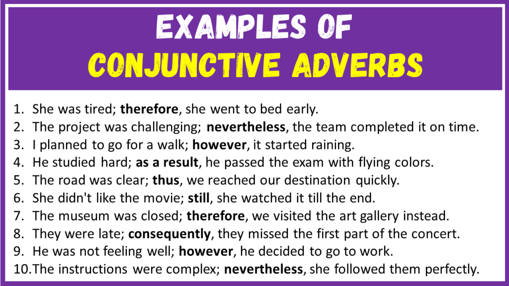Examples of Conjunctive Adverbs