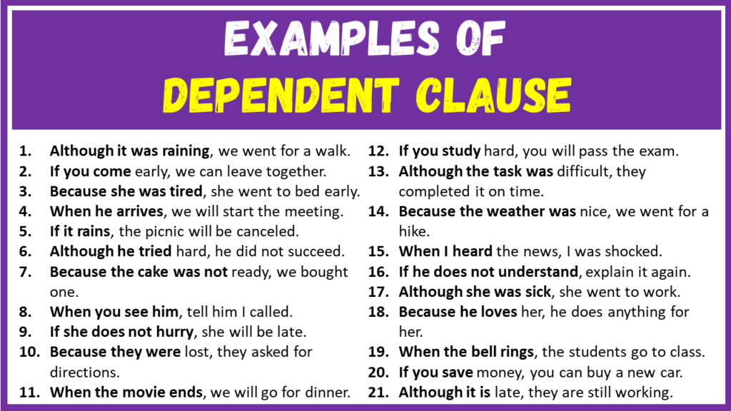Examples of Dependent Clause