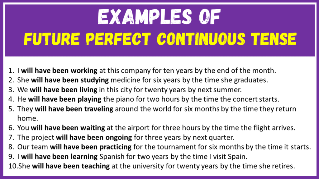 Examples of Future Perfect Continuous Tense