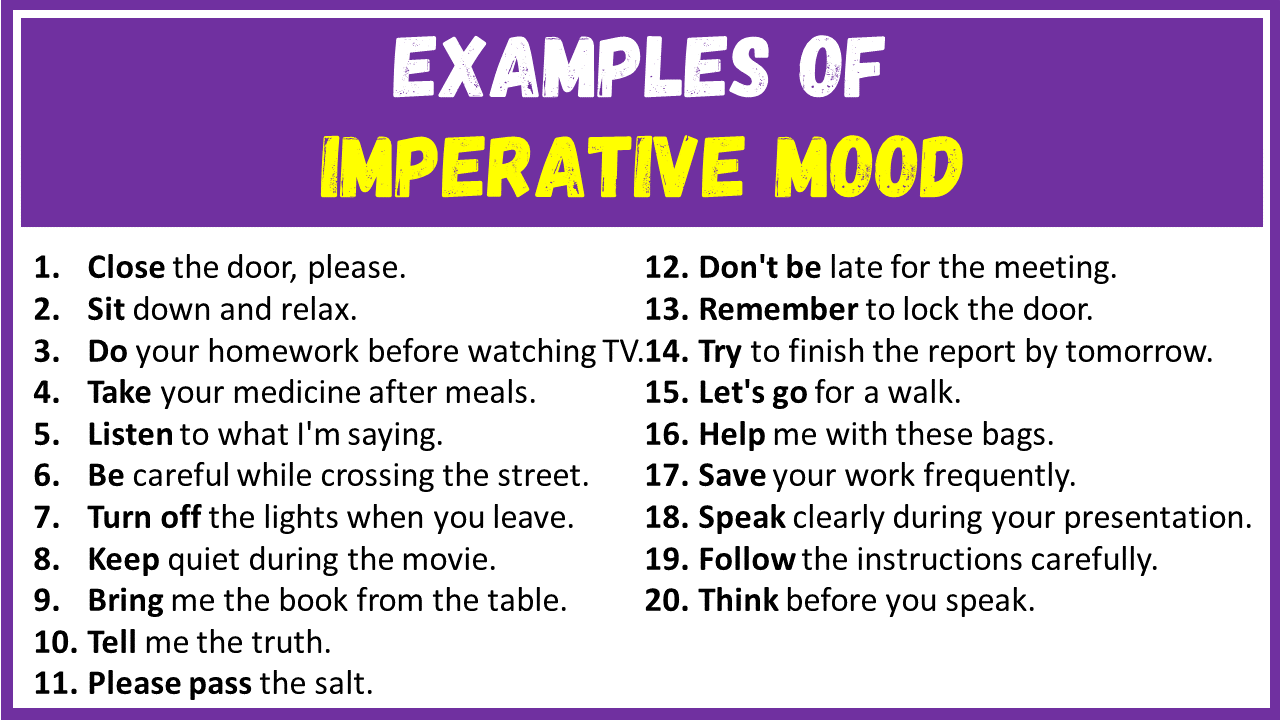 Examples of Imperative Mood in Sentences