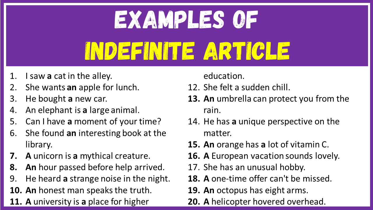 Examples of Indefinite Article in Sentences