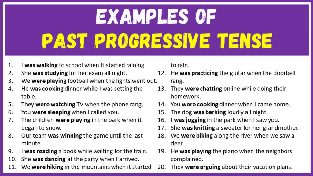 Examples of Past Continuous Tense
