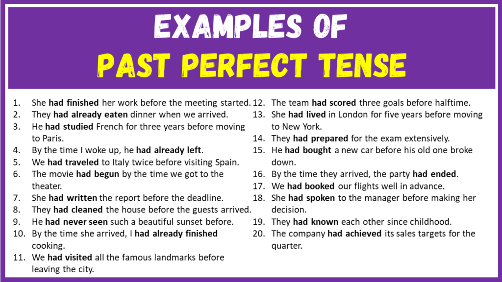 Examples of Past Perfect Tense