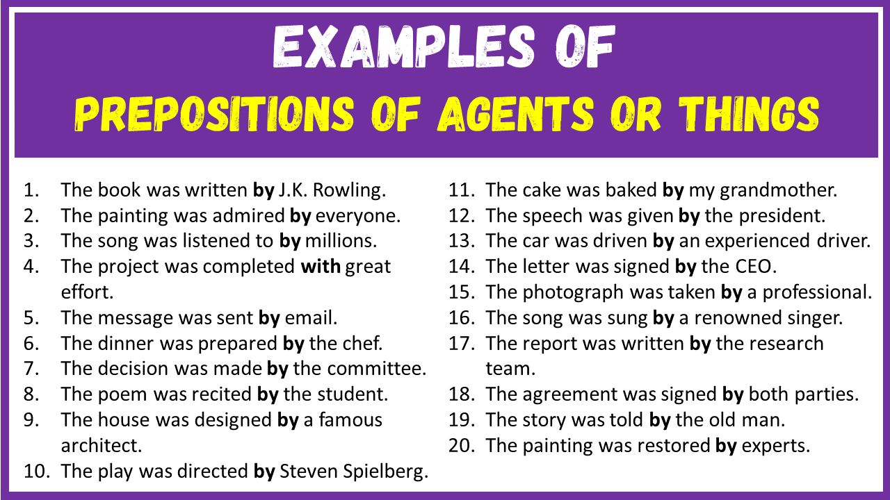 Examples of Prepositions of Agents or Things