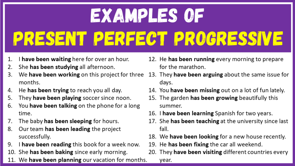 Examples of Present Perfect Progressive