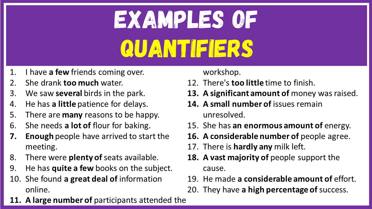 Examples of Quantifiers in Sentences