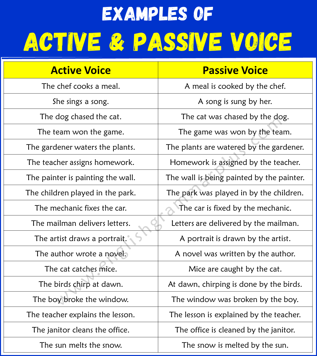 Active & Passive Voice examples