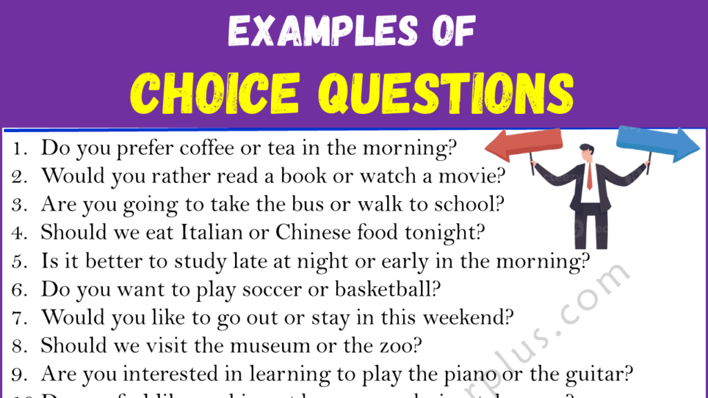 Examples of Choice Questions in English Copy