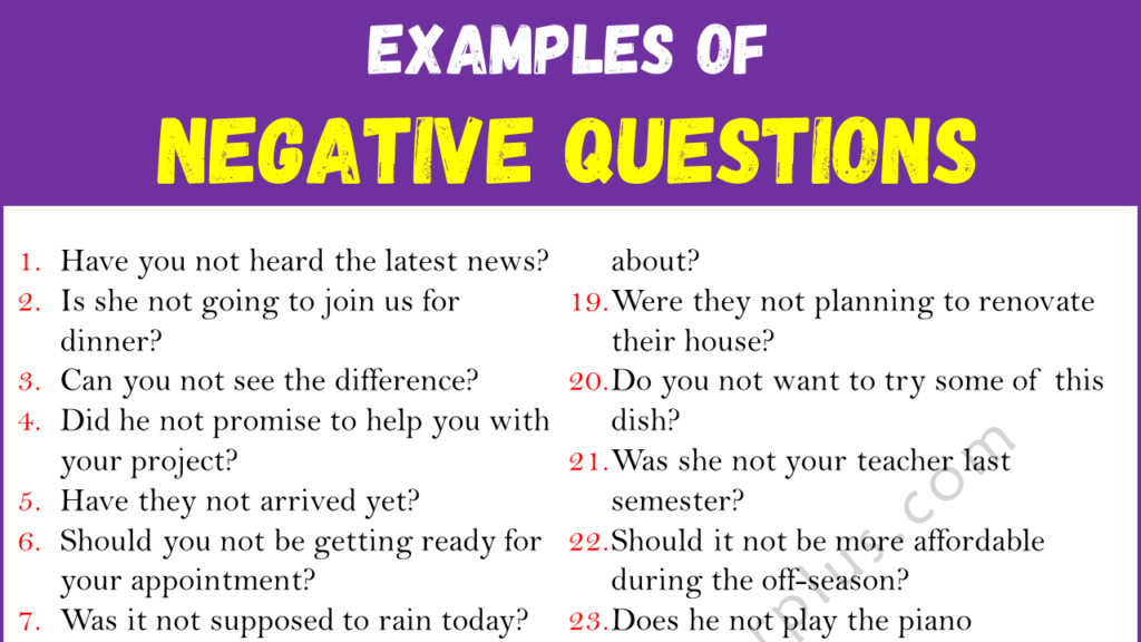 Examples of Negative Questions in English Copy