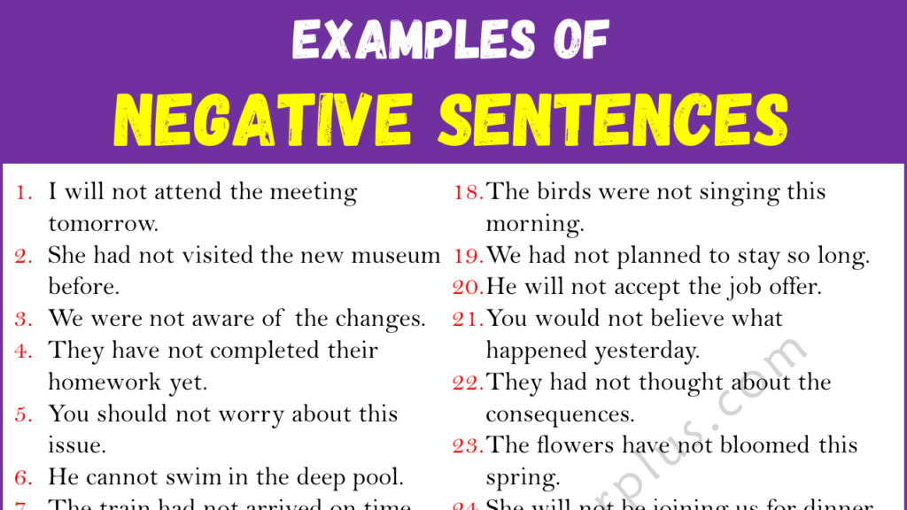 Examples of Negative Sentences Copy