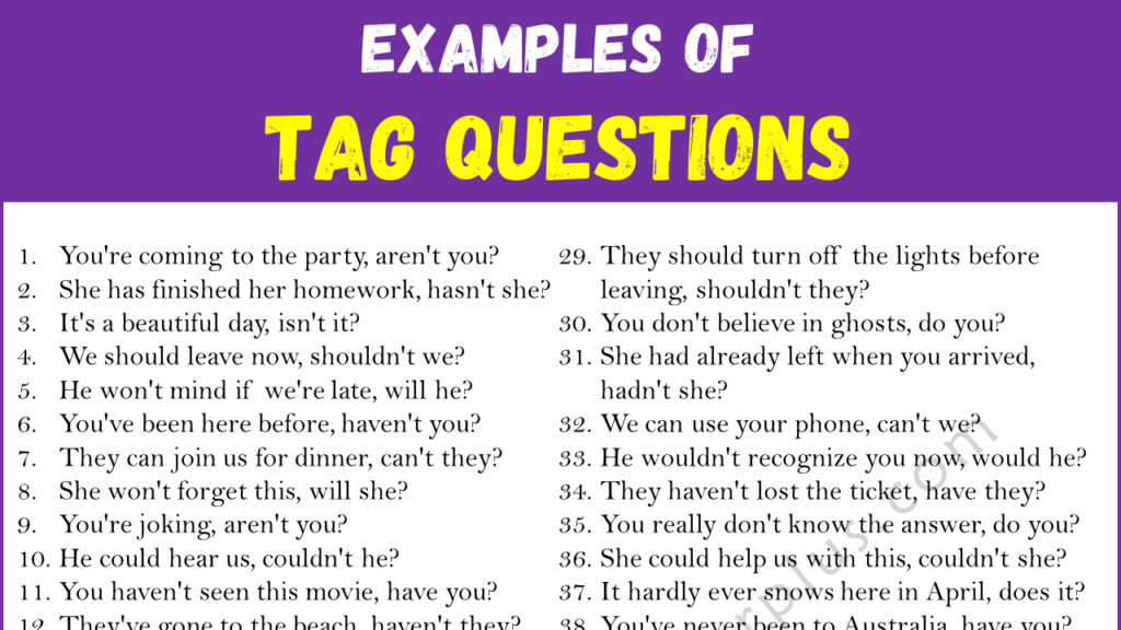 Examples of Tag Questions in English Copy