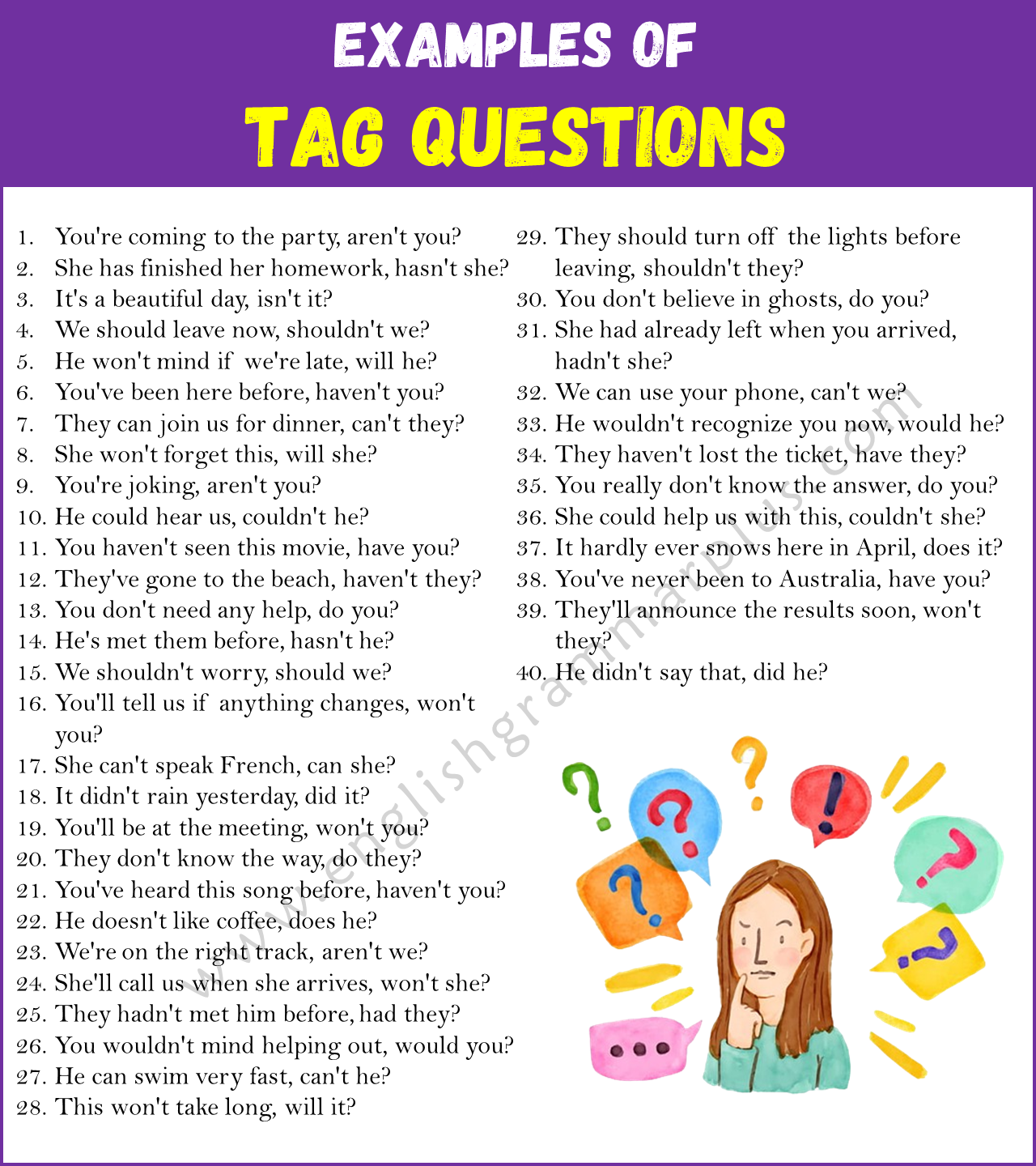 Examples of Tag Questions in English