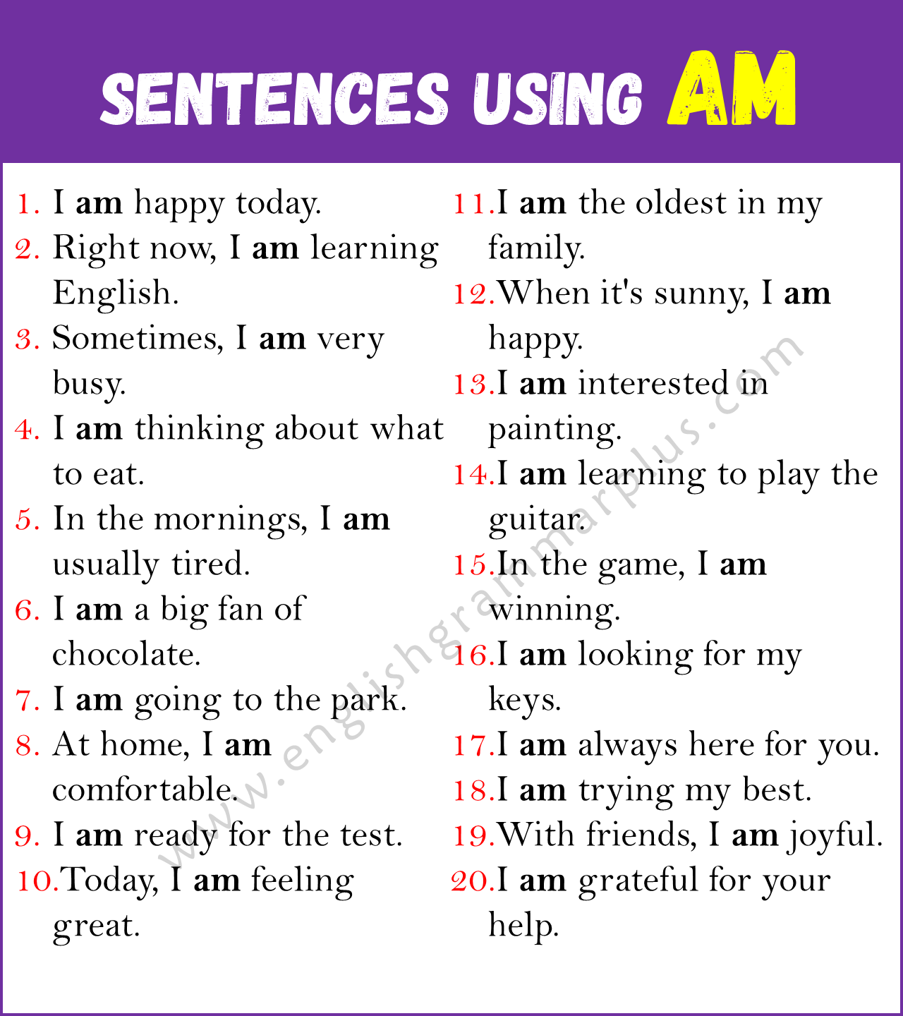 Sentences Using AM