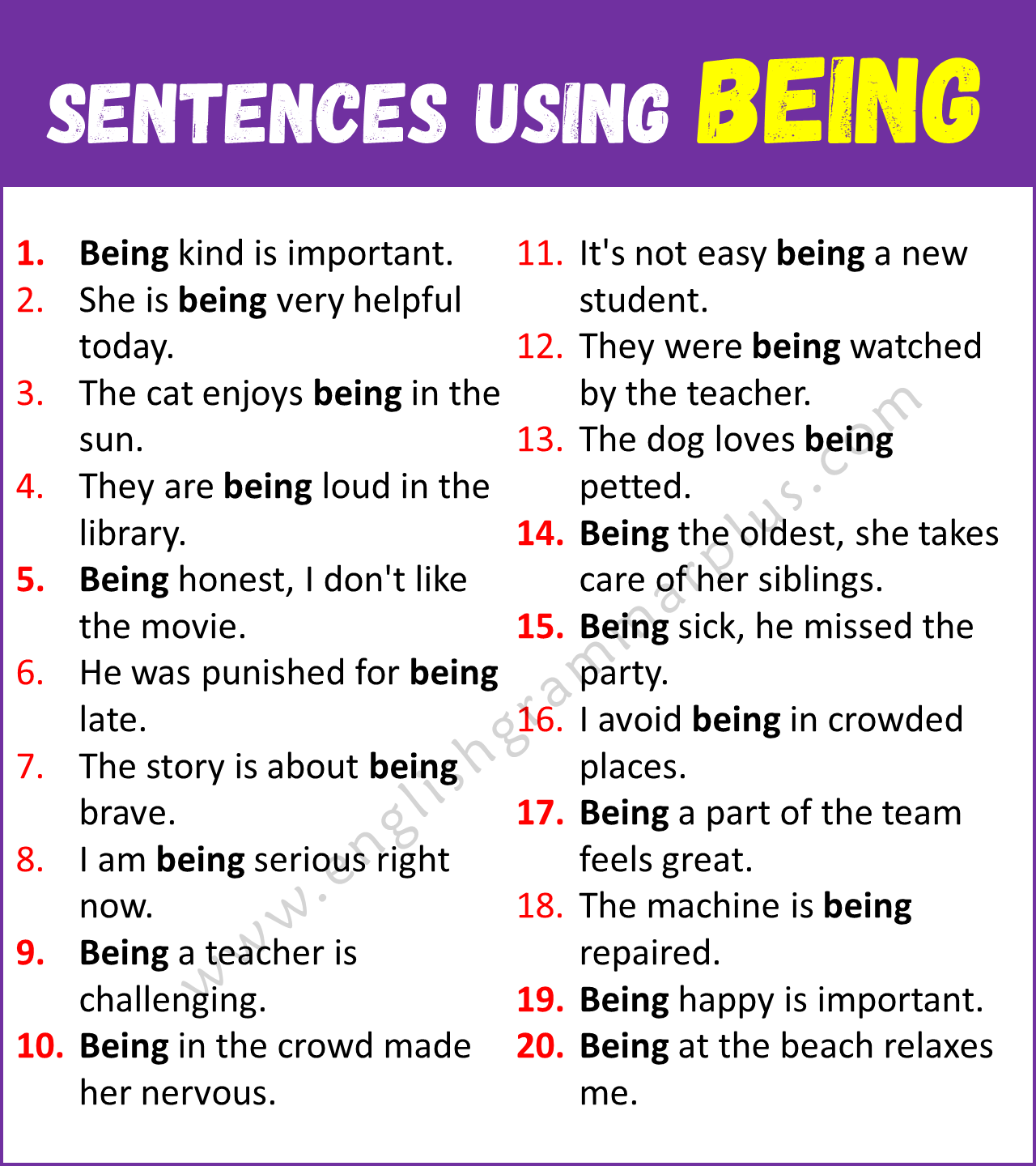 Sentences Using BEING