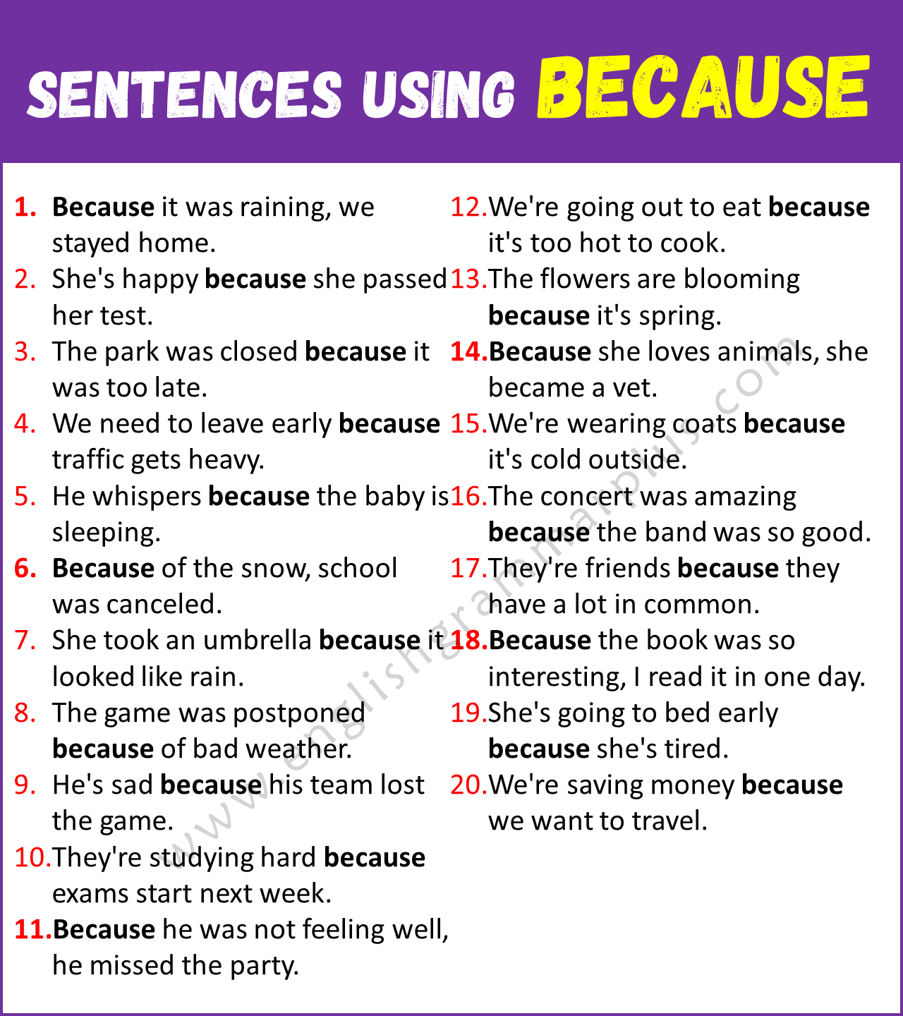 Sentences Using Because