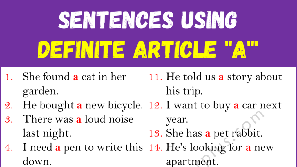 Sentences Using DEFINITE ARTICLE A Copy