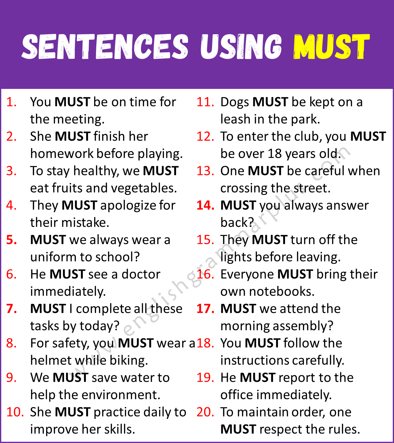 Sentences Using MUST