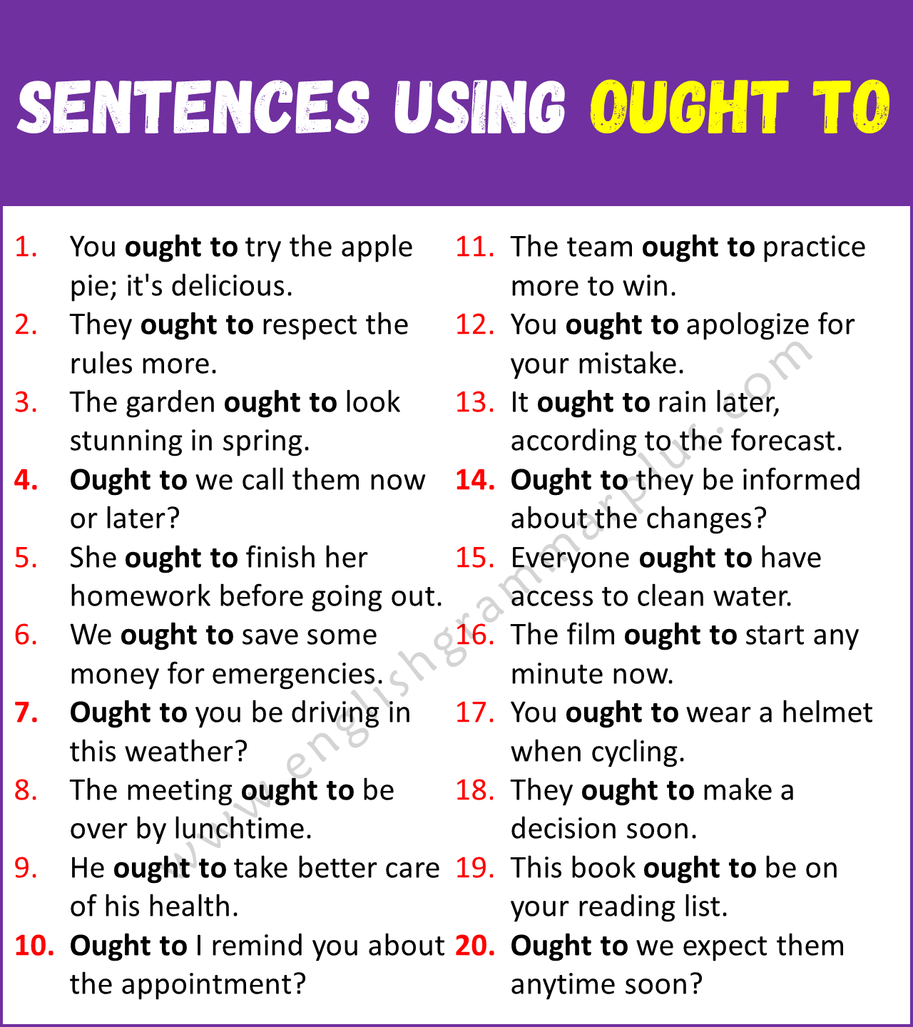 Sentences Using OUGHT TO