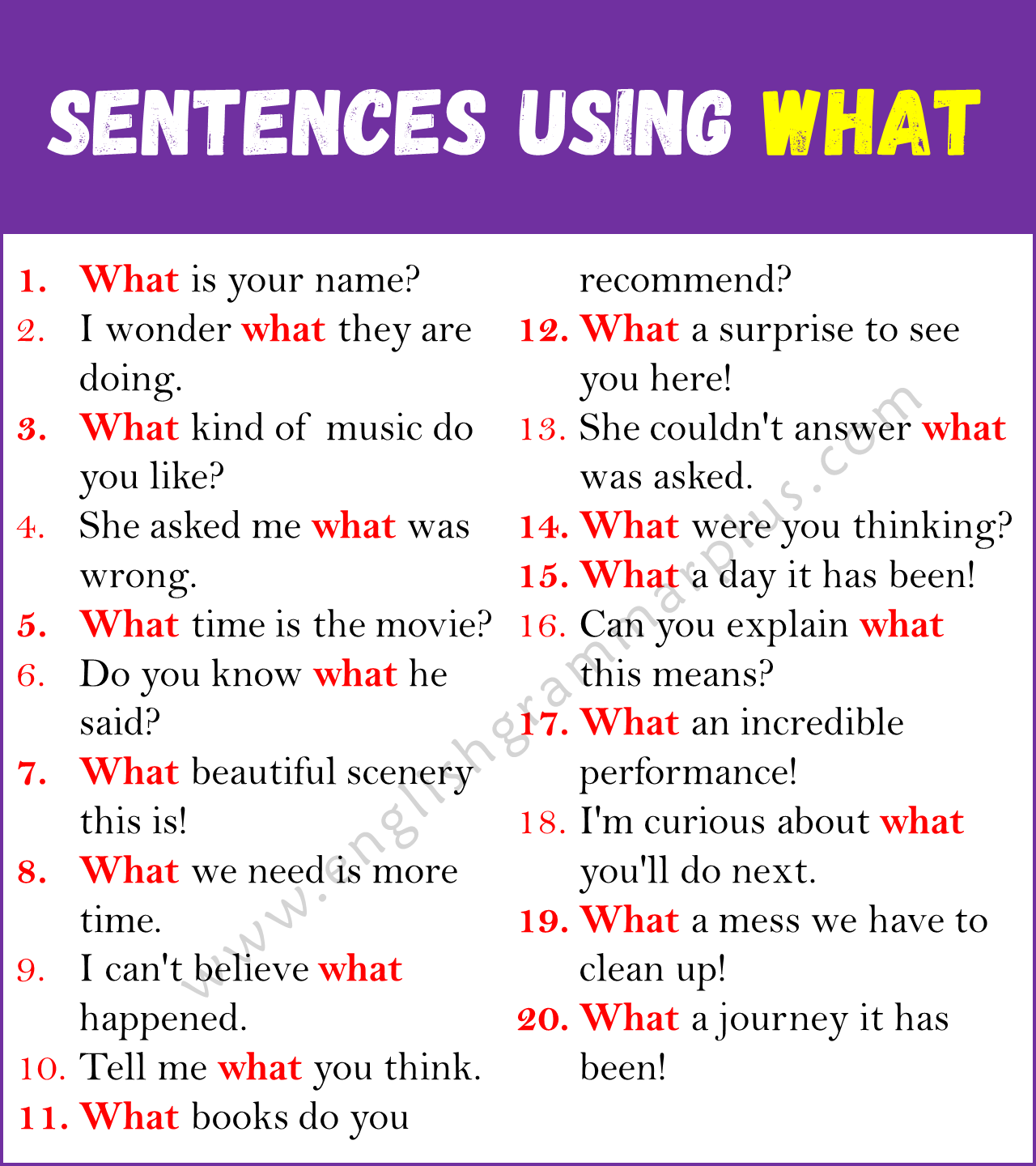 Sentences Using WHAT