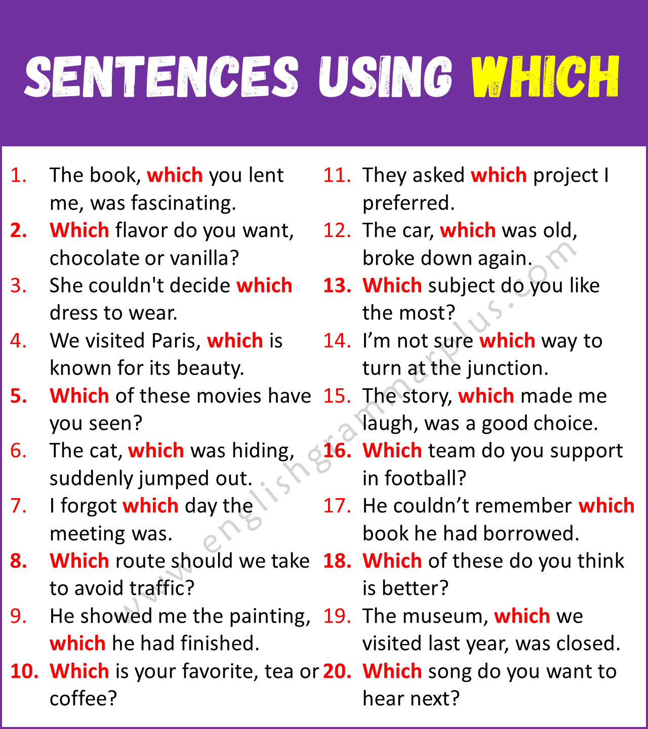 Sentences Using WHICH