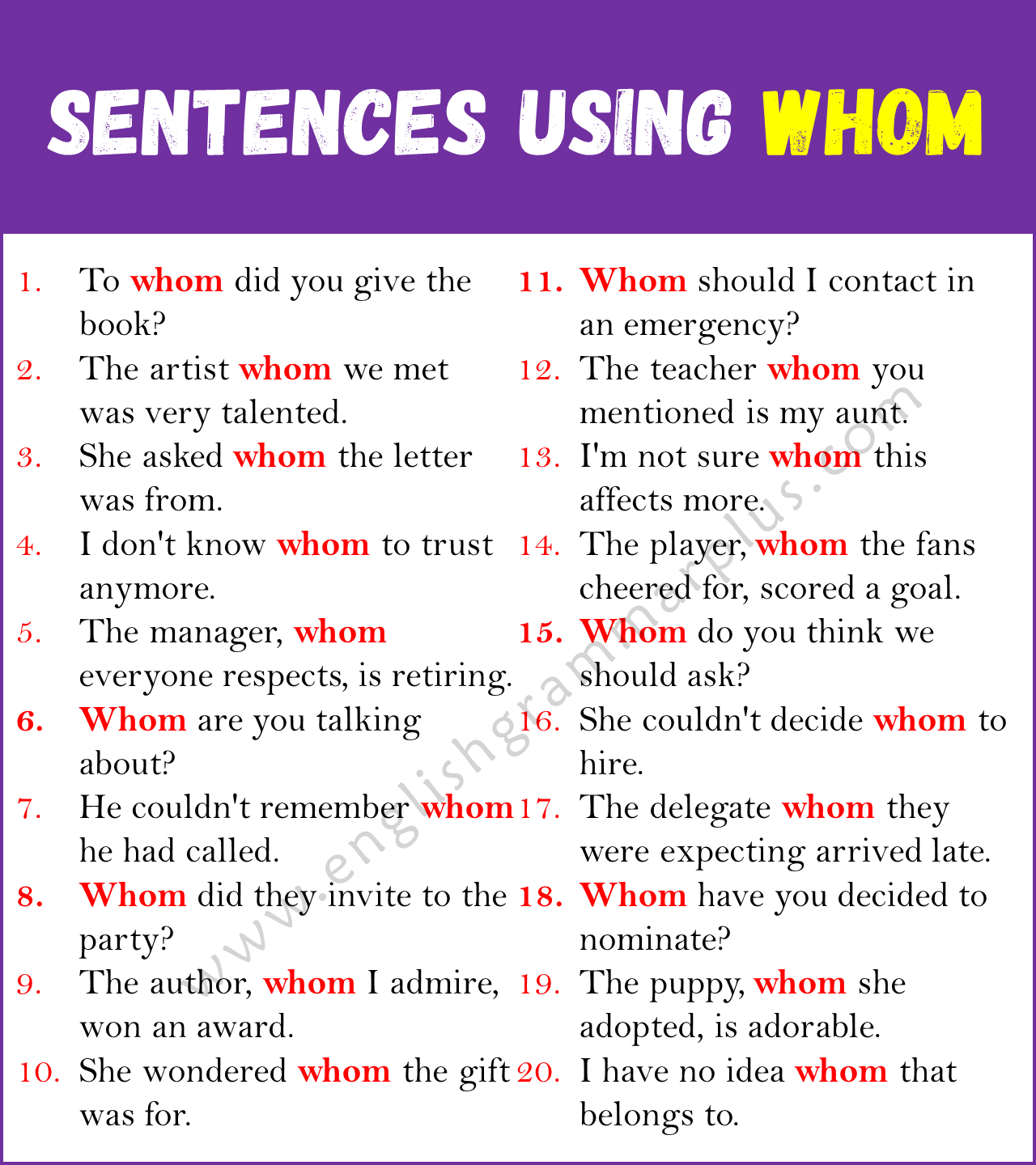 Sentences Using WHOM