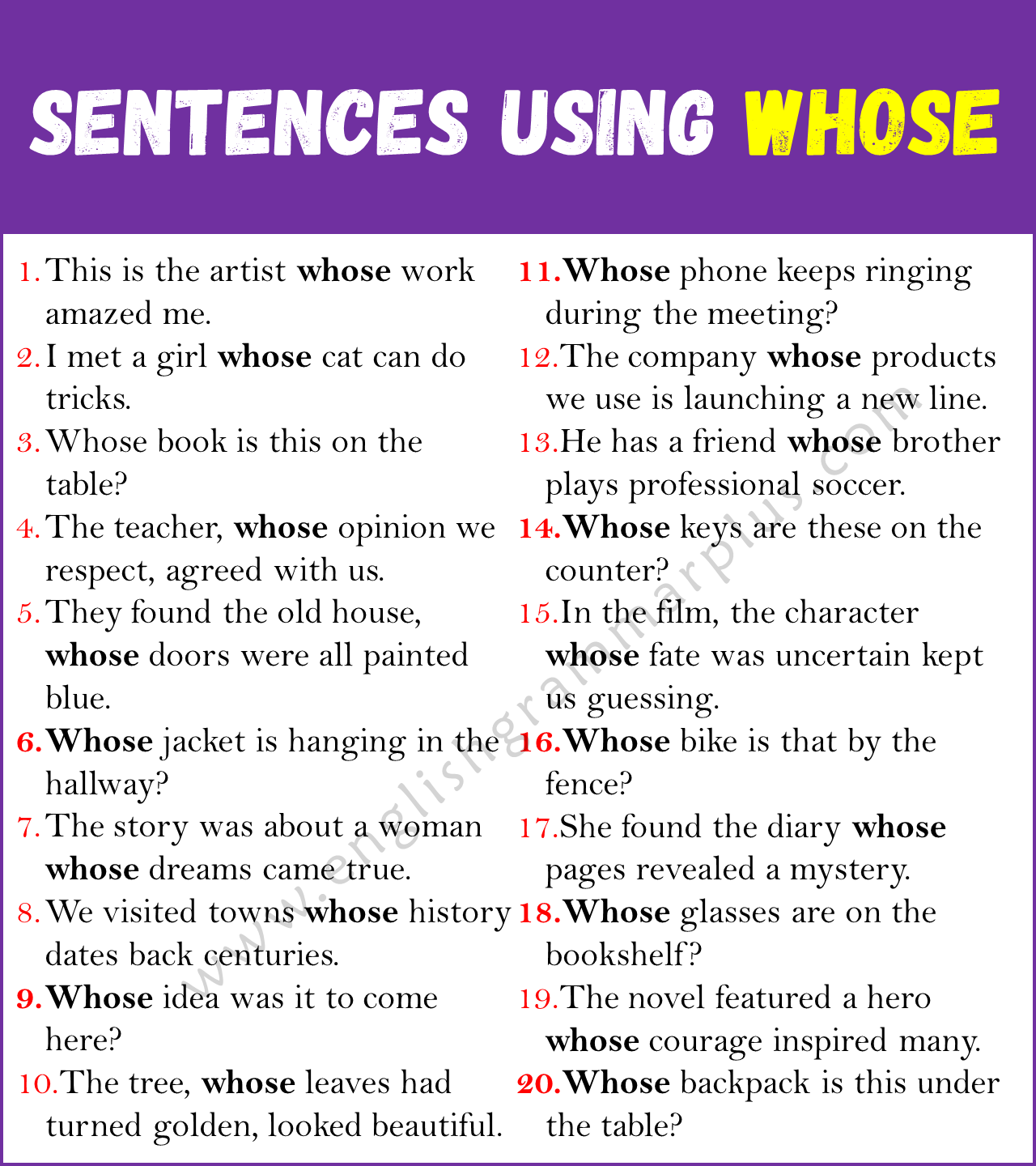 Sentences Using WHOSE