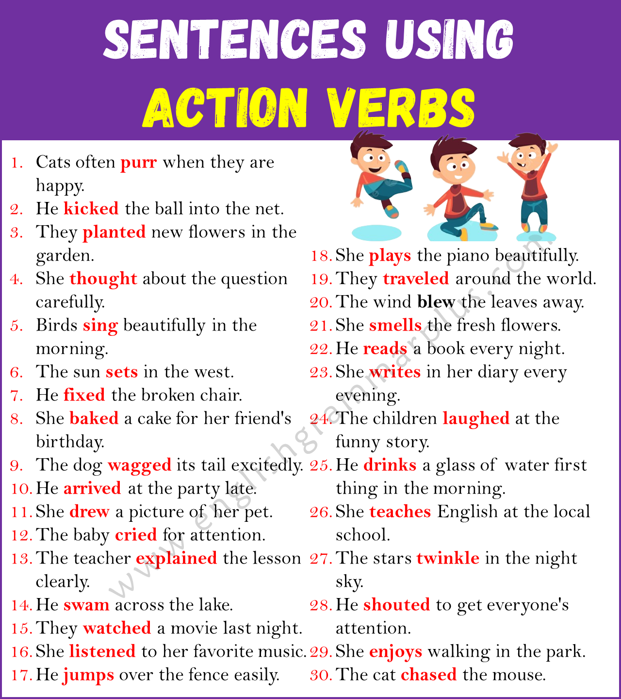 Example Sentences Using Action Verbs