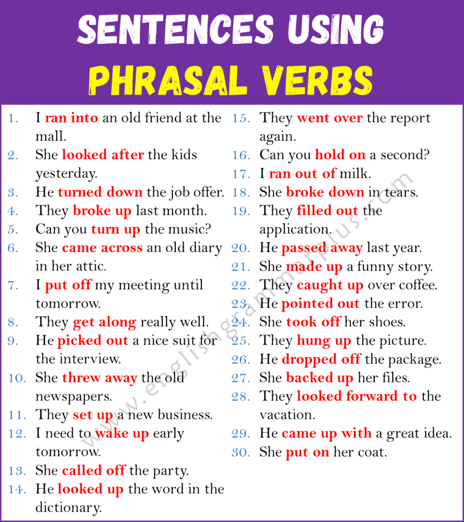 30 Example Sentences Using Phrasal Verbs