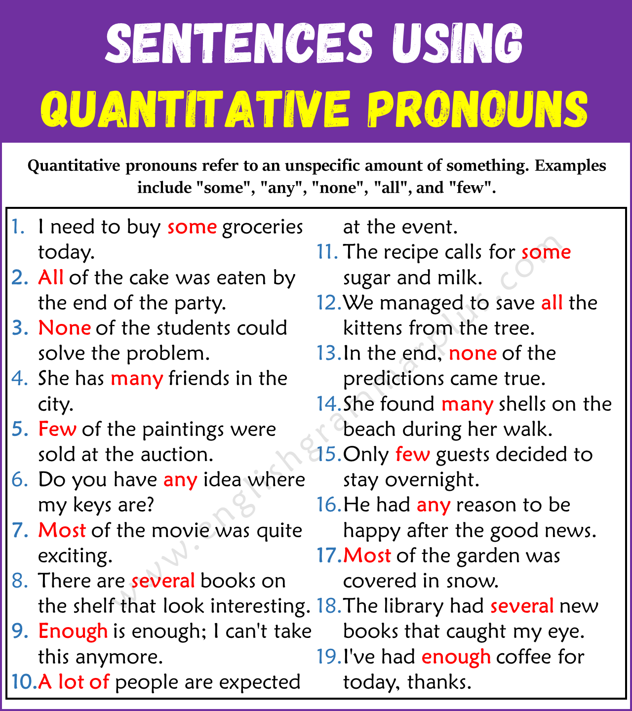 Examples of Quantitative Pronouns in Sentences