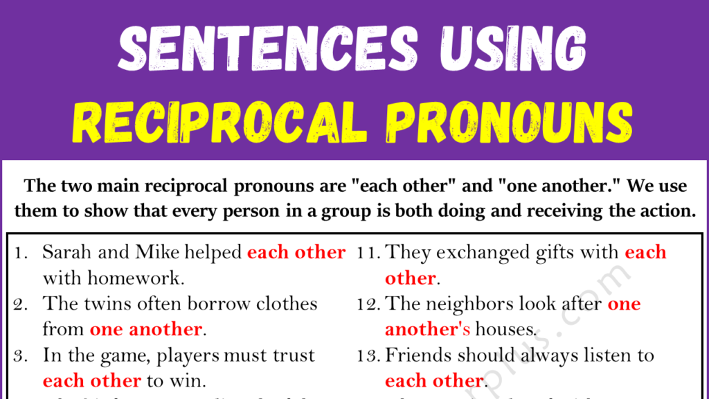 Examples of Reciprocal Pronouns in Sentences Copy