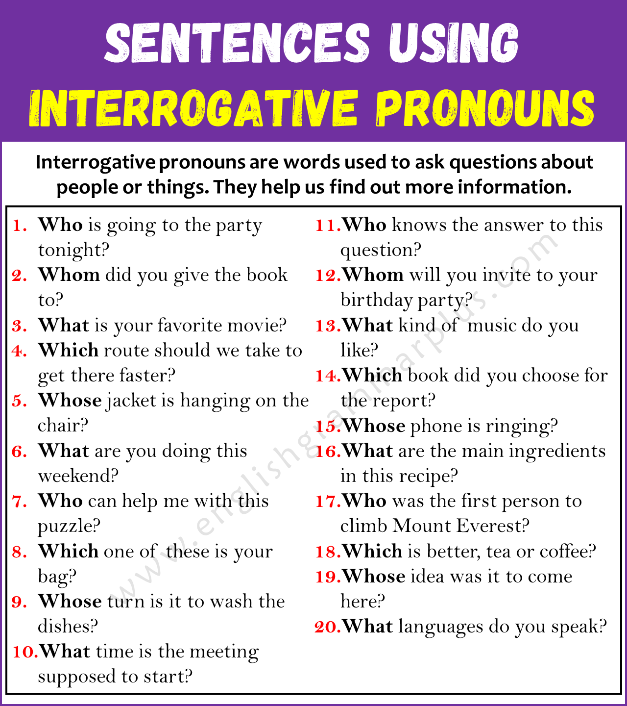 Sentences Using Interrogative Pronouns